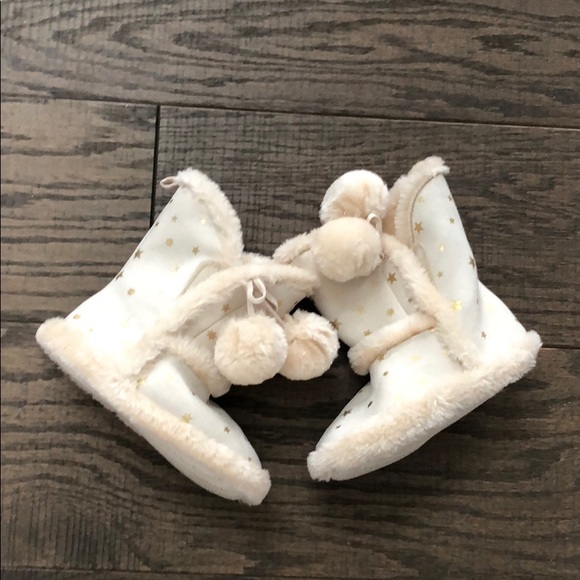 Koala kids toddler cream gold star fur slippers - Picture 2 of 3